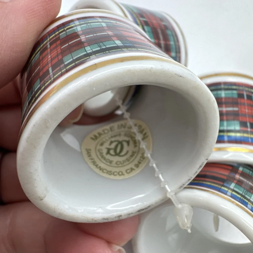 Williams Sonoma Christmas Napkin Rings Plaid‎ Set of 8 Vtg 90s
